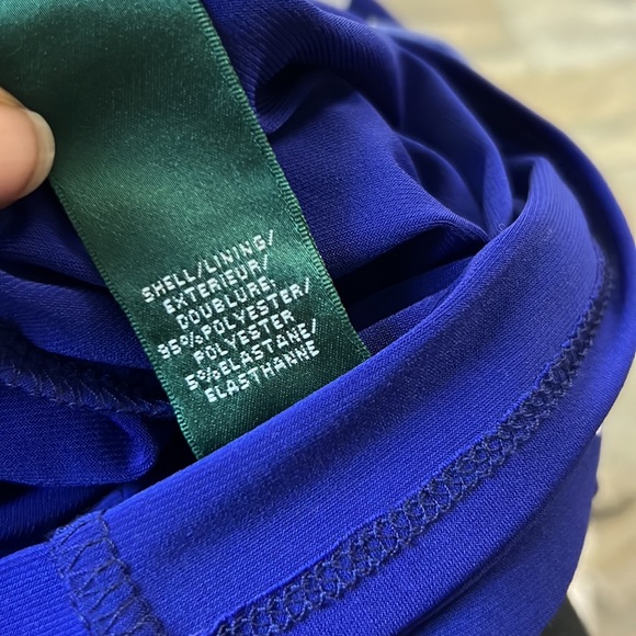 Lauren Ralph Lauren midi dress white, blue polkadot bodycon sleeveless sz. 4 - Picture 13 of 15